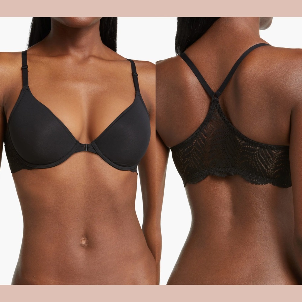 HOLE $74 Natori [‎ 32DD US ] Underwire Front Close Contour Bra in Black #U1650